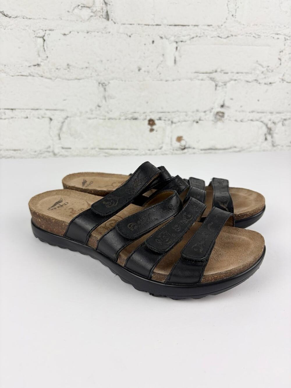 Dansko Karmen Black Leather Slip On Slide Sandals 37